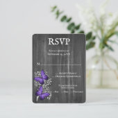 Paars Rustic Butterfly Wedding RSVP Kaart (Staand voorkant)