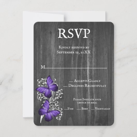 Paars Rustic Butterfly Wedding RSVP Kaart (Voorkant)