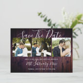 Paars Rustieke foto collage save the date bruiloft Kaart (Staand voorkant)