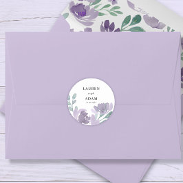 Paars Rustige Waterverf Floral Wedding Ronde Sticker