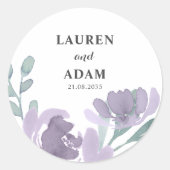 Paars Rustige Waterverf Floral Wedding Ronde Sticker (Voorkant)