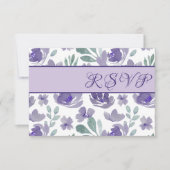 Paars Rustige Waterverf Floral Wedding RSVP Kaartje (Voorkant)