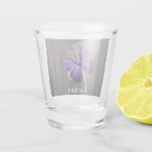 Paars Rustisch Butterfly - Gepersonaliseerd heet g Shot Glas (Achterkant)