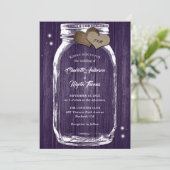 Paars Rustisch Hout Harten Mason Jar Wedding Kaart (Staand voorkant)