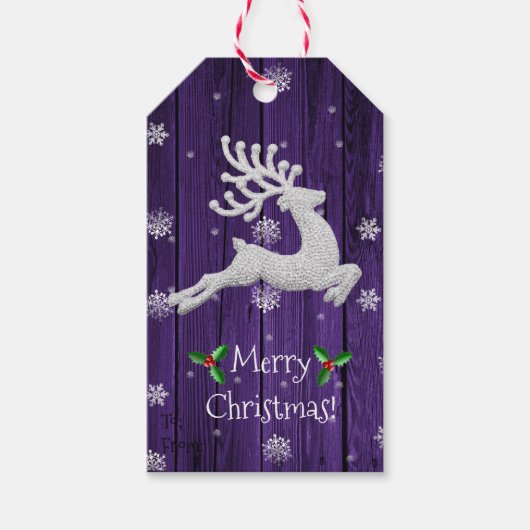 Paars Rustisch kerstrenrenrendierlijk Label Cadeaulabel (Voorkant)