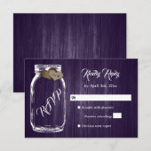 Paars Rustisch Land Hood Heart Mason Jar Wedding RSVP Kaartje (Voorkant / Achterkant)