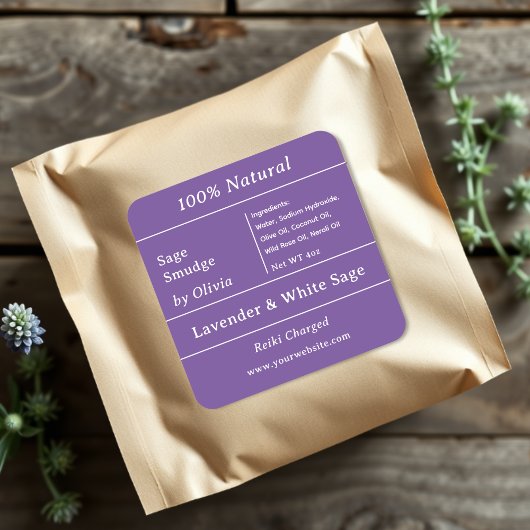 Paars | Salie Smudge ingrediëntenlabels Vierkante Sticker