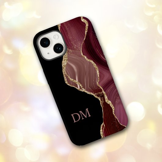 Paars Satin Agate Gold Glitter Monogram Case-Mate iPhone Case