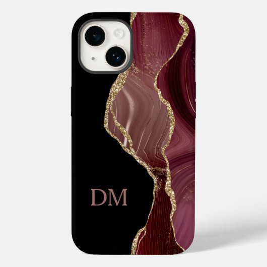 Paars Satin Agate Gold Glitter Monogram Case-Mate iPhone Case (Achterkant)