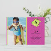 Paars Save the Day Superheld Photo Birthday Party Kaart (Staand voorkant)