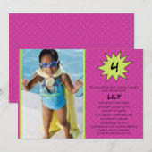 Paars Save the Day Superheld Photo Birthday Party Kaart (Voorkant / Achterkant)