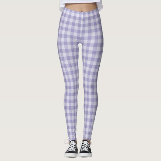 Paars Schaakbord Patroon Leggings (Voorkant)