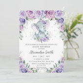 Paars Schattig Elephant Baby shower Kaart