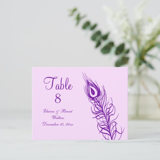 Paars Schud je Tail Feathers Table Number Briefkaart (Staand voorkant)