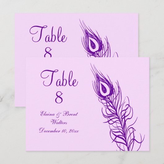 Paars Schud je Tail Feathers Table Number Briefkaart (Voorkant / Achterkant)