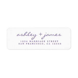Paars Script Elegant Wedding Return-adres Etiket