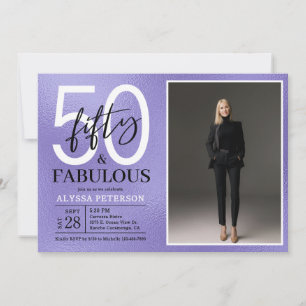 Paars Script 'Fifty & Fabulous' 50e Verjaardag Fot Kaart