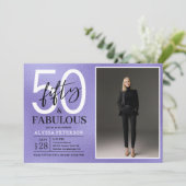 Paars Script 'Fifty & Fabulous' 50e Verjaardag Fot Kaart (Staand voorkant)