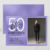 Paars Script 'Fifty & Fabulous' 50e Verjaardag Fot Kaart (Voorkant / Achterkant)