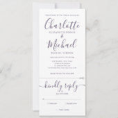Paars Script Minimalistische All-in-One Trouw Kaart (Voorkant)