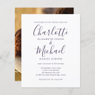 Paars Script Photo Budget Weduwen Uitnodiging