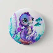 Paars Seahorse Ronde Button 5,7 Cm (Voorkant)