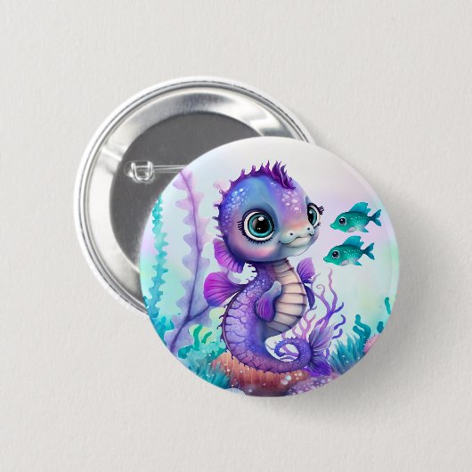 Paars Seahorse Ronde Button 5,7 Cm (Voorkant /achterkant)