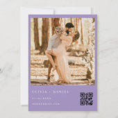 Paars Sering Modern QR-code Wapen Foto Bruiloft Kaart (Achterkant)