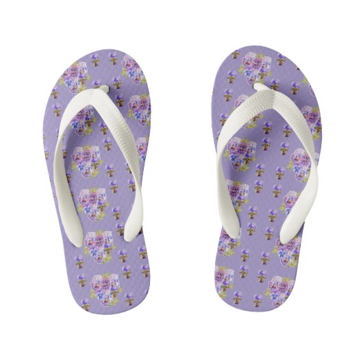 Paars Shabby Chic Pansy Flowers Beach Thames Kinder Teenslippers (Voetbed)