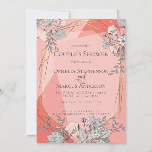 PAAR'S SHOWER Koraal Bloemen Geometrisch Goud Lijs Kaart (Voorkant)