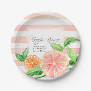 Paar's Shower Pink Striped Citrus Oranje Art Papieren Bordje