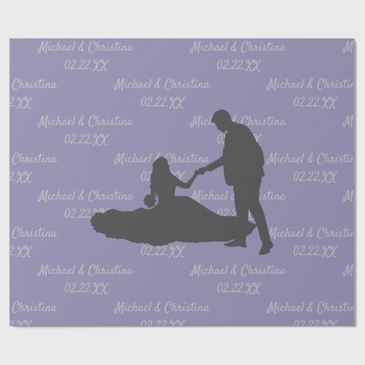 Paar's Silhouette Name Date Wedding aanpassen Cadeaupapier (Vlak)