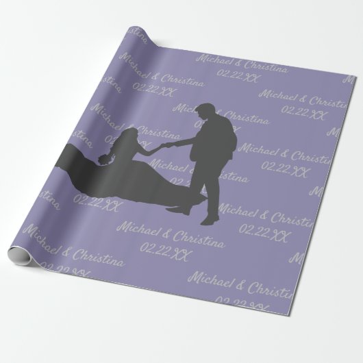 Paar's Silhouette Name Date Wedding aanpassen Cadeaupapier (Uitgerold)