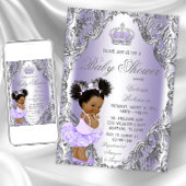Paars Silver Afro Hair Princess Baby shower Kaart