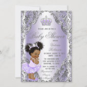 Paars Silver Afro Hair Princess Baby shower Kaart (Voorkant)