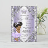 Paars Silver Afro Hair Princess Baby shower Kaart (Staand voorkant)