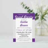 Paars Silver Bold Afstudeerder Party Afstuderen Uitnodiging Briefkaart (Staand voorkant)