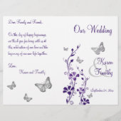 Paars Silver Butterfly Floral Wedding Programme (Voorkant)