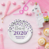 Paars Silver Confetti Afstuderen 2020 Papieren Bordje (Feest)