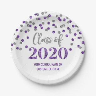 Paars Silver Confetti Afstuderen 2020 Papieren Bordje