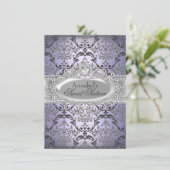  Paars & Silver Damask Sweet 16 Invite Kaart (Staand voorkant)