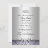  Paars & Silver Damask Sweet 16 Invite Kaart (Achterkant)
