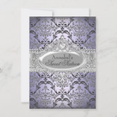 Paars & Silver Damask Sweet 16 Invite Kaart (Voorkant)