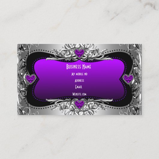 Paars Silver Diamond Afbeelding Harten Visitekaartje (Achterkant)