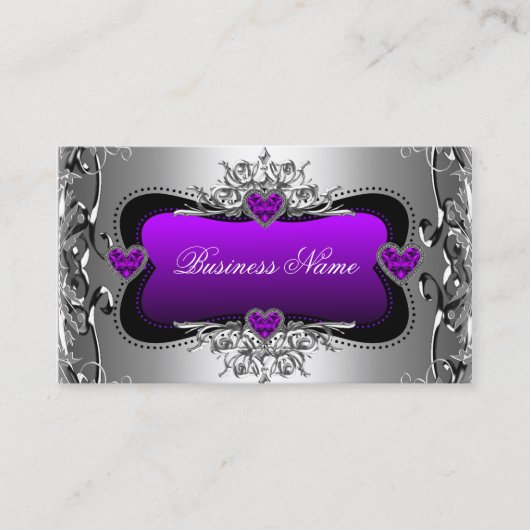 Paars Silver Diamond Afbeelding Harten Visitekaartje (Voorkant)