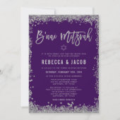 Paars Silver Faux Glitter B'nai Mitzvah Kaart (Voorkant)