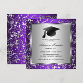 Paars Silver Floral Pattern Black Afstuderen Pet Kaart (Voorkant / Achterkant)
