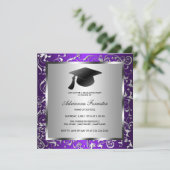 Paars Silver Floral Pattern Black Afstuderen Pet Kaart (Staand voorkant)