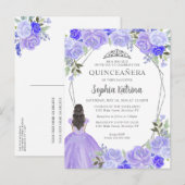 Paars Silver Floral Princess Tiara Quinceañera Briefkaart (Voorkant / Achterkant)