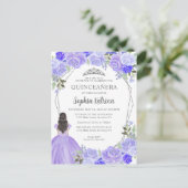 Paars Silver Floral Princess Tiara Quinceañera Briefkaart (Staand voorkant)